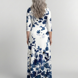 Zarsette | Three Quarter Sleeve V Neck Floral Maxi Dress