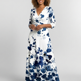 Zarsette | Three Quarter Sleeve V Neck Floral Maxi Dress