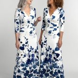 Zarsette | Three Quarter Sleeve V Neck Floral Maxi Dress