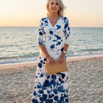 Zarsette | Three Quarter Sleeve V Neck Floral Maxi Dress
