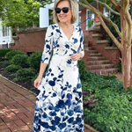 Zarsette | Three Quarter Sleeve V Neck Floral Maxi Dress