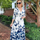 Zarsette | Three Quarter Sleeve V Neck Floral Maxi Dress