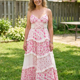 Fleurna | Spaghetti Strap Ruched Bodice Floral Tiered Maxi Dress