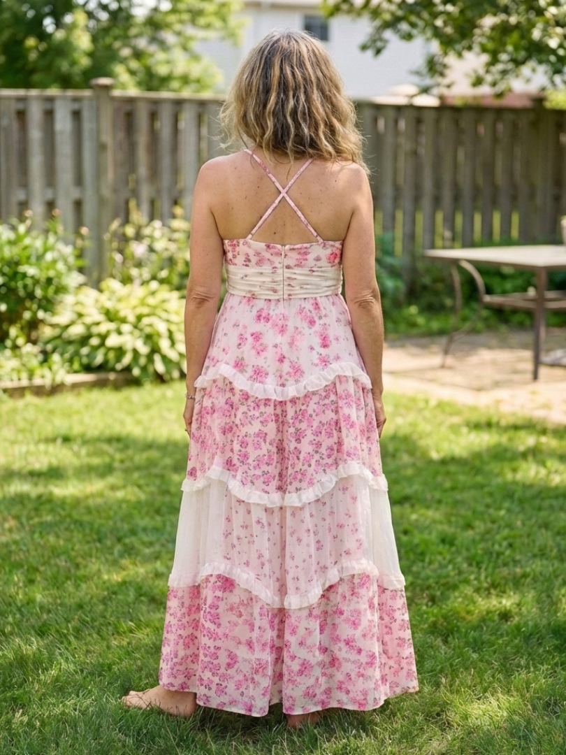 Fleurna | Spaghetti Strap Ruched Bodice Floral Tiered Maxi Dress