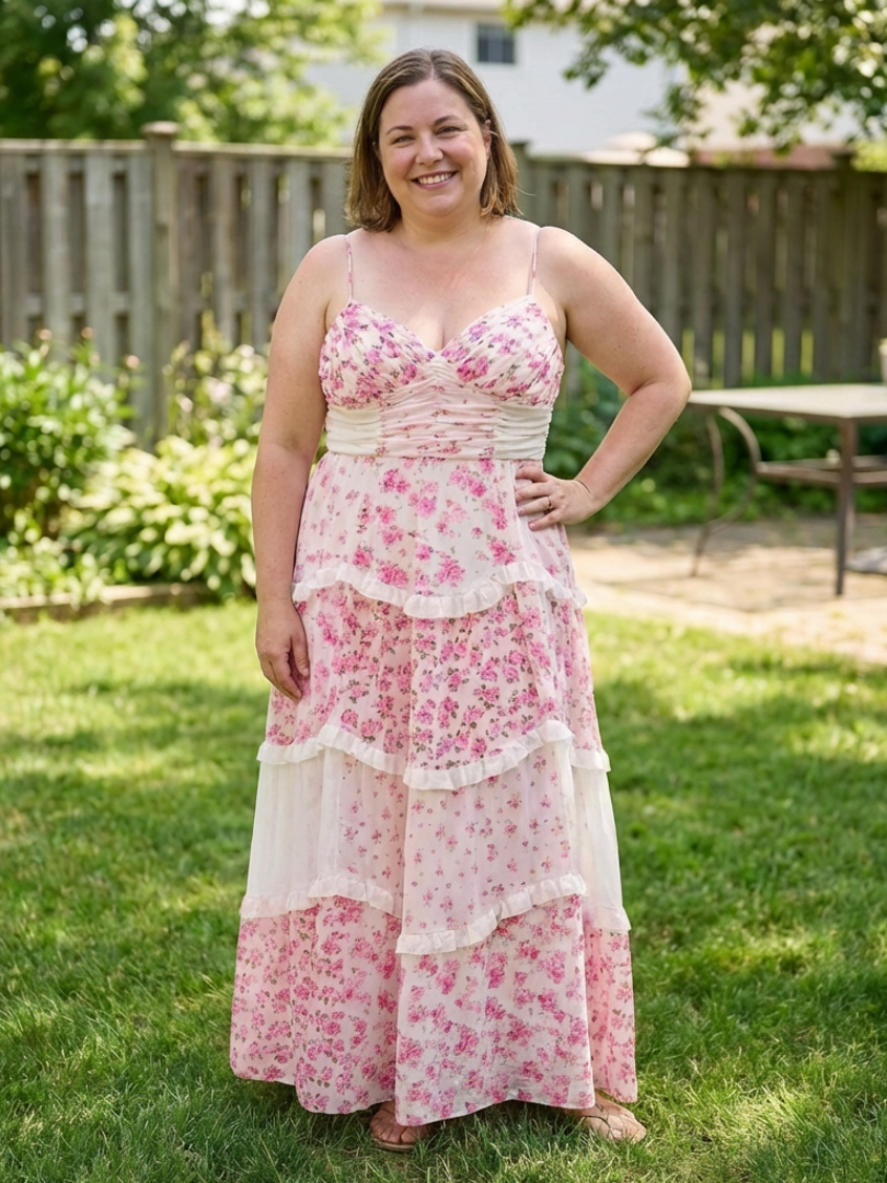 Fleurna | Spaghetti Strap Ruched Bodice Floral Tiered Maxi Dress