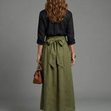 Thalsette | Two Piece Set Black Blouse Olive Green Midi Skirt