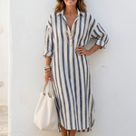 Lilalia | Long Sleeve Striped Midi Shirt Dress