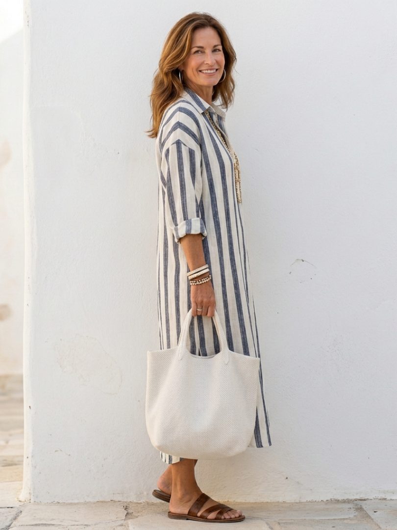 Lilalia | Long Sleeve Striped Midi Shirt Dress