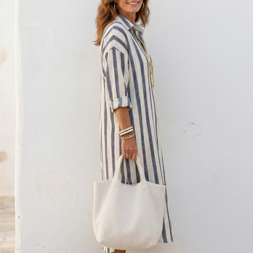 Lilalia | Long Sleeve Striped Midi Shirt Dress