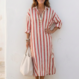 Lilalia | Long Sleeve Striped Midi Shirt Dress