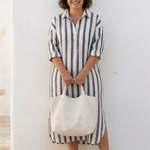 Lilalia | Long Sleeve Striped Midi Shirt Dress