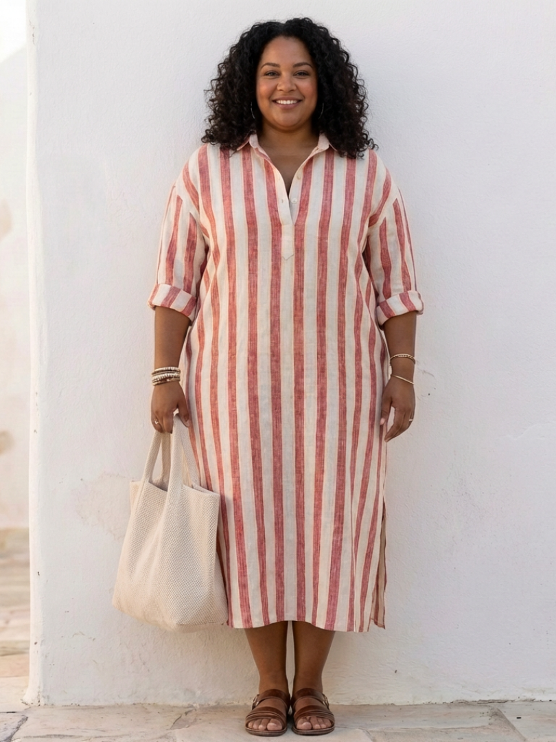 Lilalia | Long Sleeve Striped Midi Shirt Dress