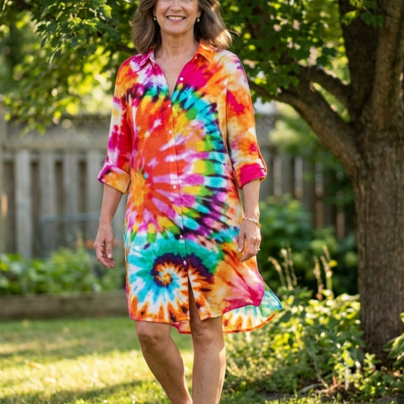 Maewynne | Long Sleeve Tie Dye Shirt Dress