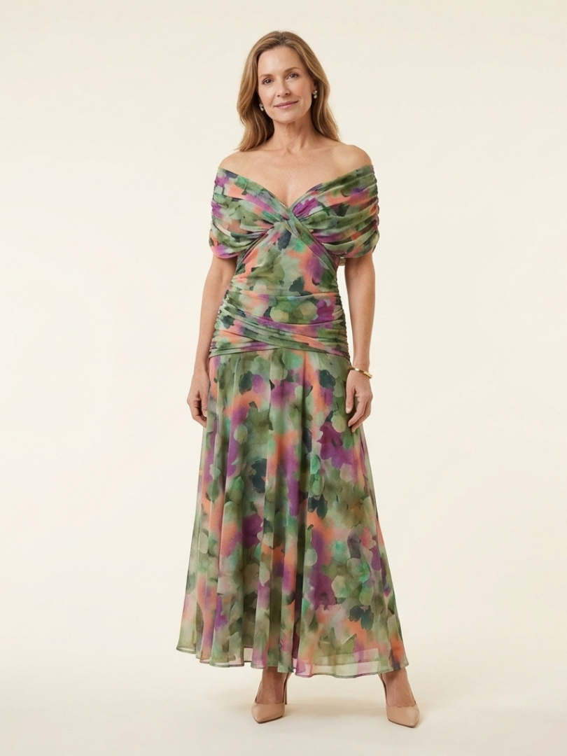 Prusia | Off Shoulder Twist Front Midi Dress