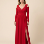 Clania | Long Sleeve V Neck Maxi Dress With Slit
