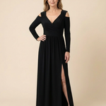 Clania | Long Sleeve V Neck Maxi Dress With Slit