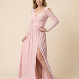 Clania | Long Sleeve V Neck Maxi Dress With Slit