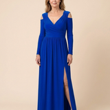 Clania | Long Sleeve V Neck Maxi Dress With Slit