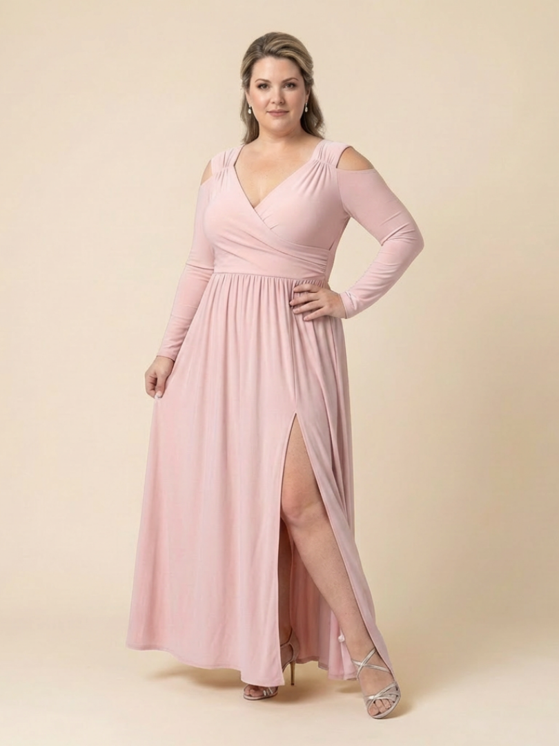 Clania | Long Sleeve V Neck Maxi Dress With Slit