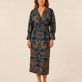 Romyetta | Long Sleeve V Neck Twist Front Midi Dress