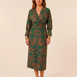 Romyetta | Long Sleeve V Neck Twist Front Midi Dress