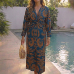 Romyetta | Long Sleeve V Neck Twist Front Midi Dress
