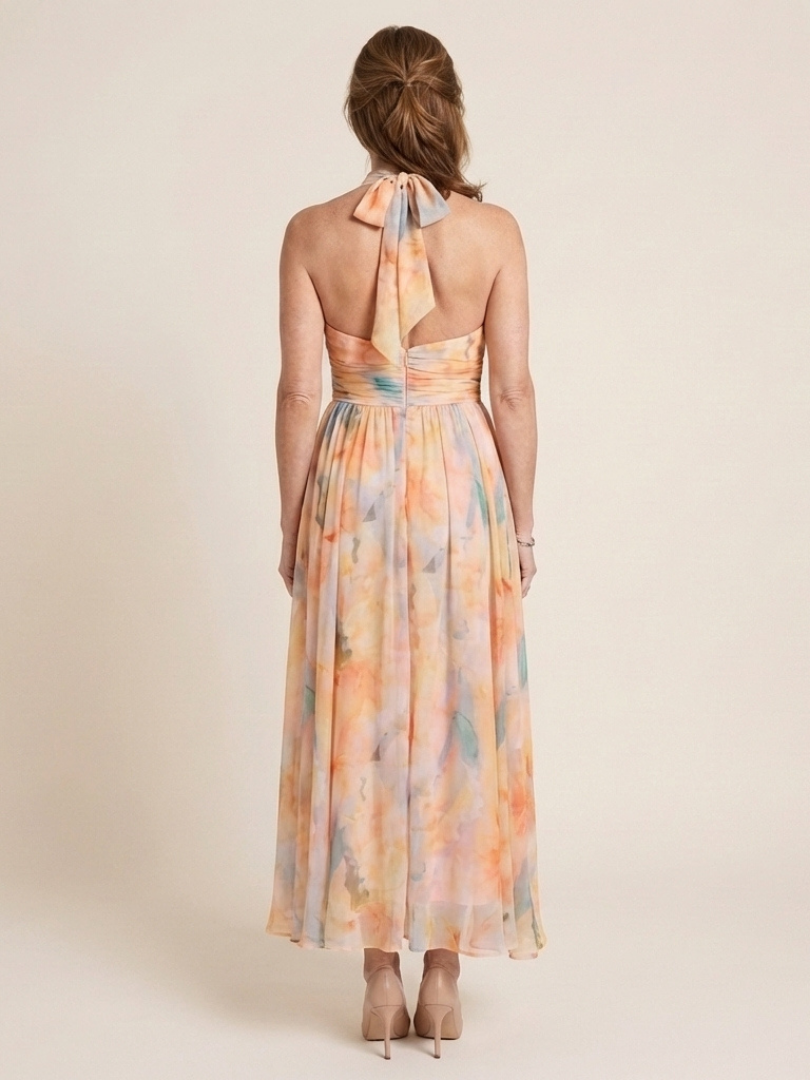 Julndra | Sleeveless High Neck Gathered Waist Midi Dress