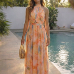 Julndra | Sleeveless High Neck Gathered Waist Midi Dress
