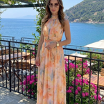 Julndra | Sleeveless High Neck Gathered Waist Midi Dress