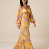 Belina | Off Shoulder Pleated Long Sleeve Maxi Dress