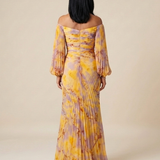Belina | Off Shoulder Pleated Long Sleeve Maxi Dress