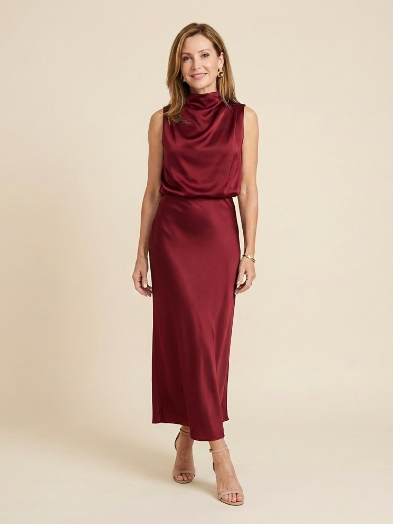 Marthea | Sleeveless Draped High Neck Midi Dress