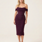 Talda | Off Shoulder Ruched Midi Dress