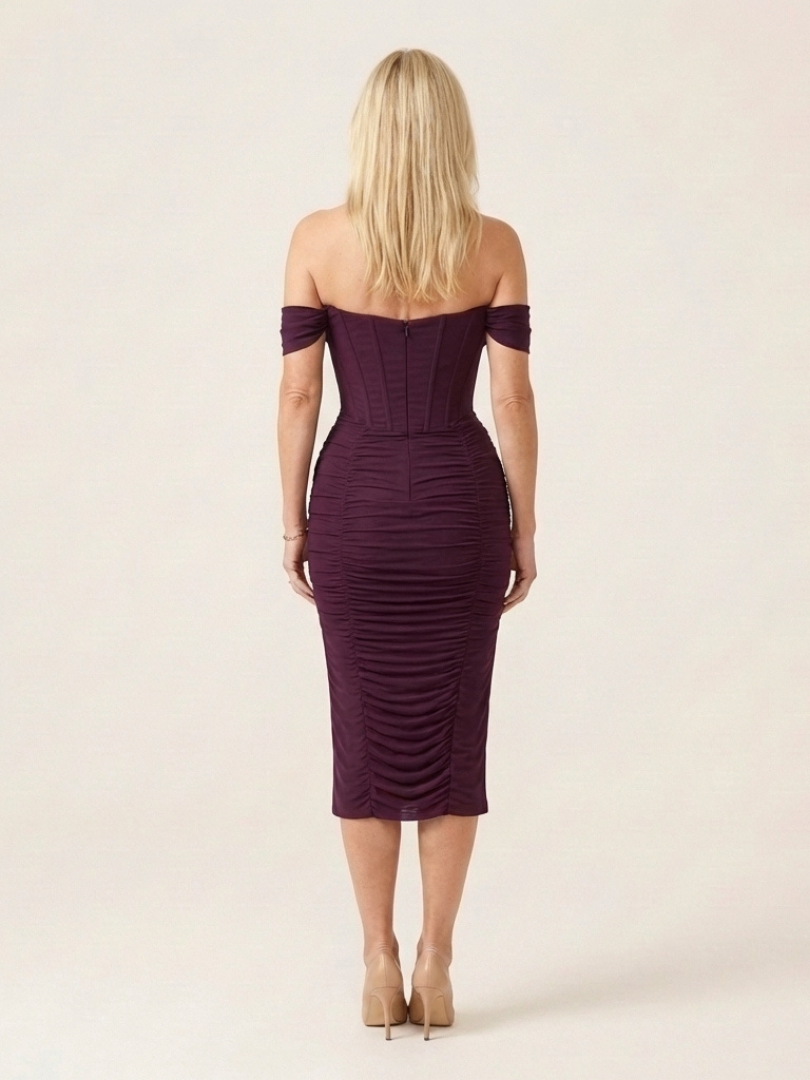 Talda | Off Shoulder Ruched Midi Dress