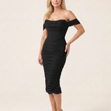 Talda | Off Shoulder Ruched Midi Dress