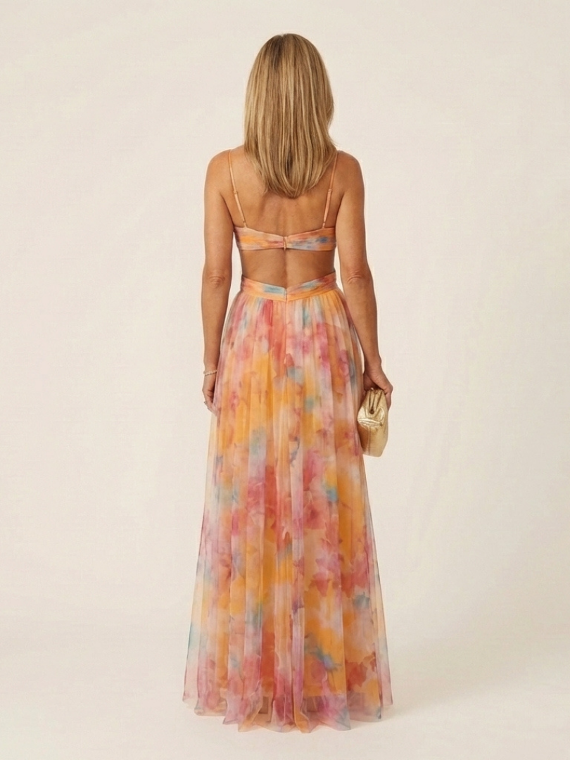 Halina | Sleeveless V Neck Pleated Maxi Dress