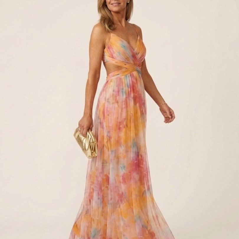 Halina | Sleeveless V Neck Pleated Maxi Dress