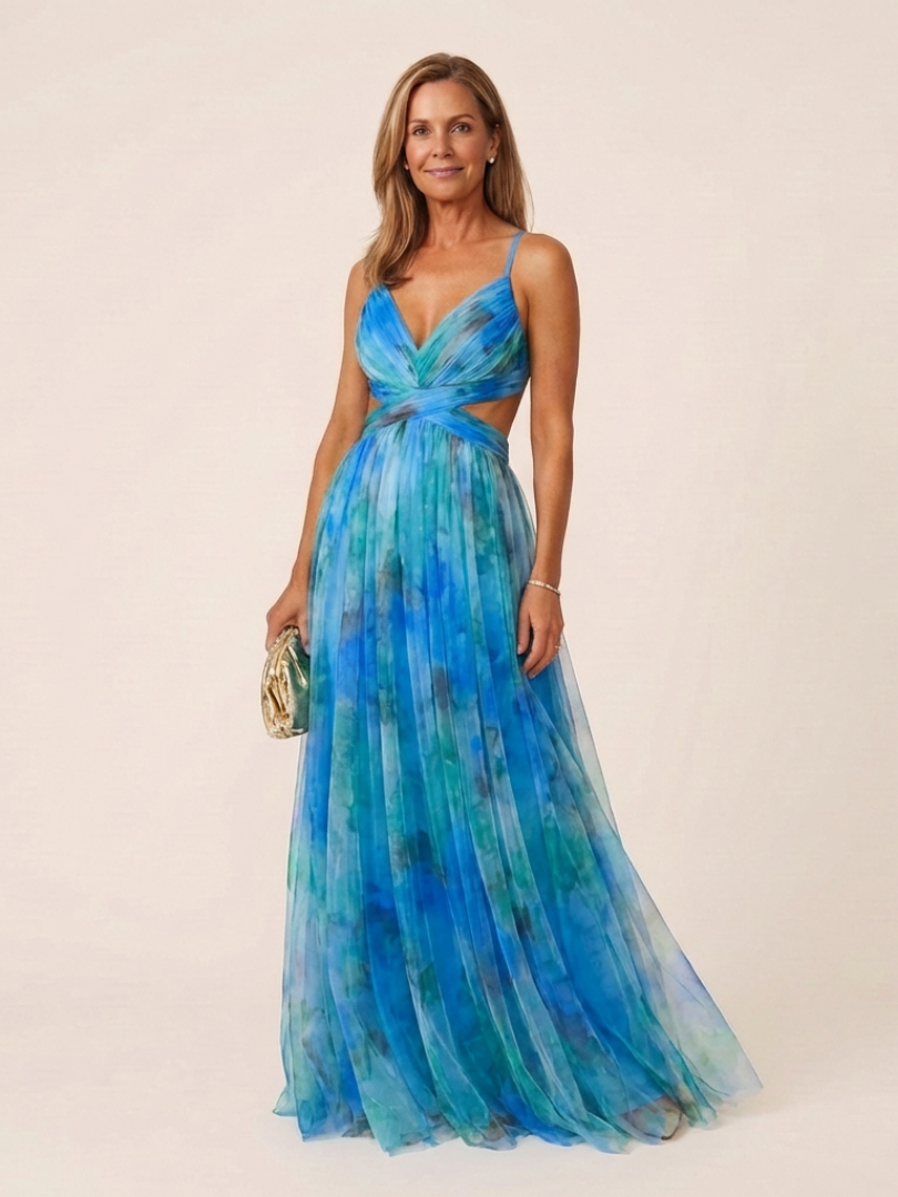 Halina | Sleeveless V Neck Pleated Maxi Dress