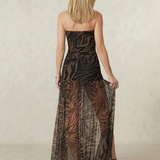 Selsette | Strapless Ruched Sheer Overlay Maxi Dress