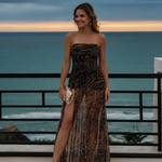 Selsette | Strapless Ruched Sheer Overlay Maxi Dress