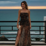 Selsette | Strapless Ruched Sheer Overlay Maxi Dress