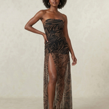 Selsette | Strapless Ruched Sheer Overlay Maxi Dress