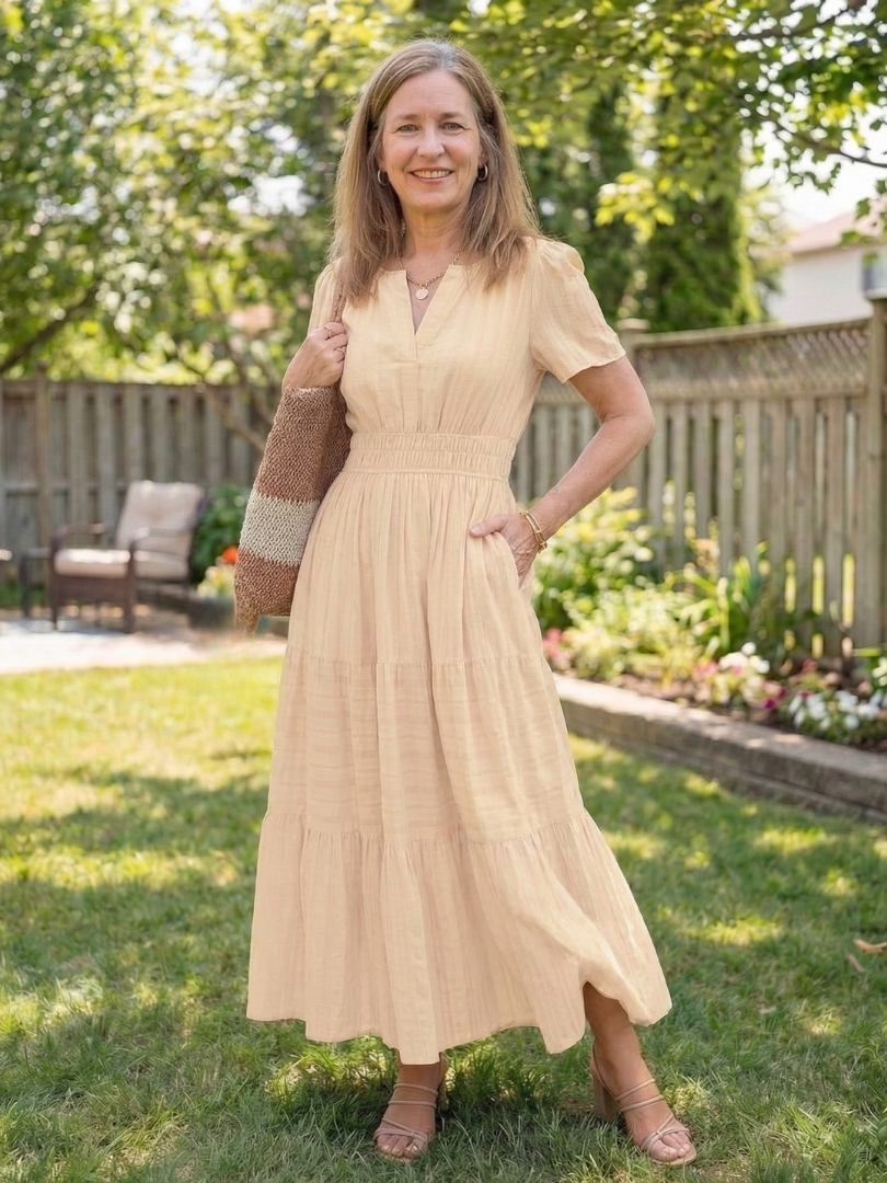 Vidada | Short Sleeve Tiered Maxi Dress
