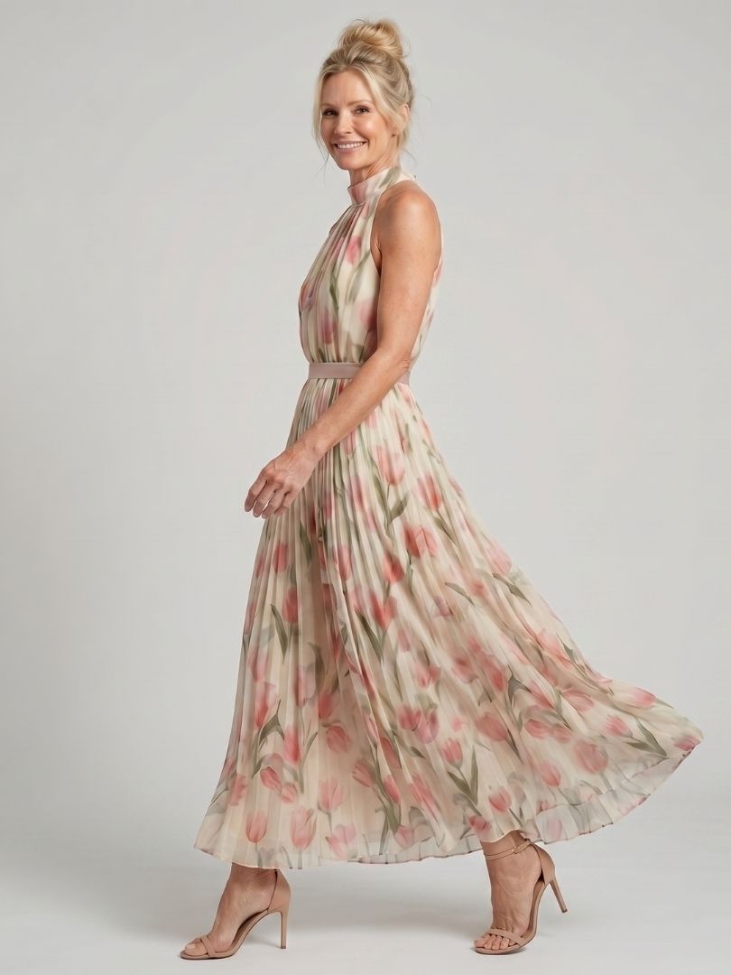 Lioralora | Halter Neck Floral Midi Dress