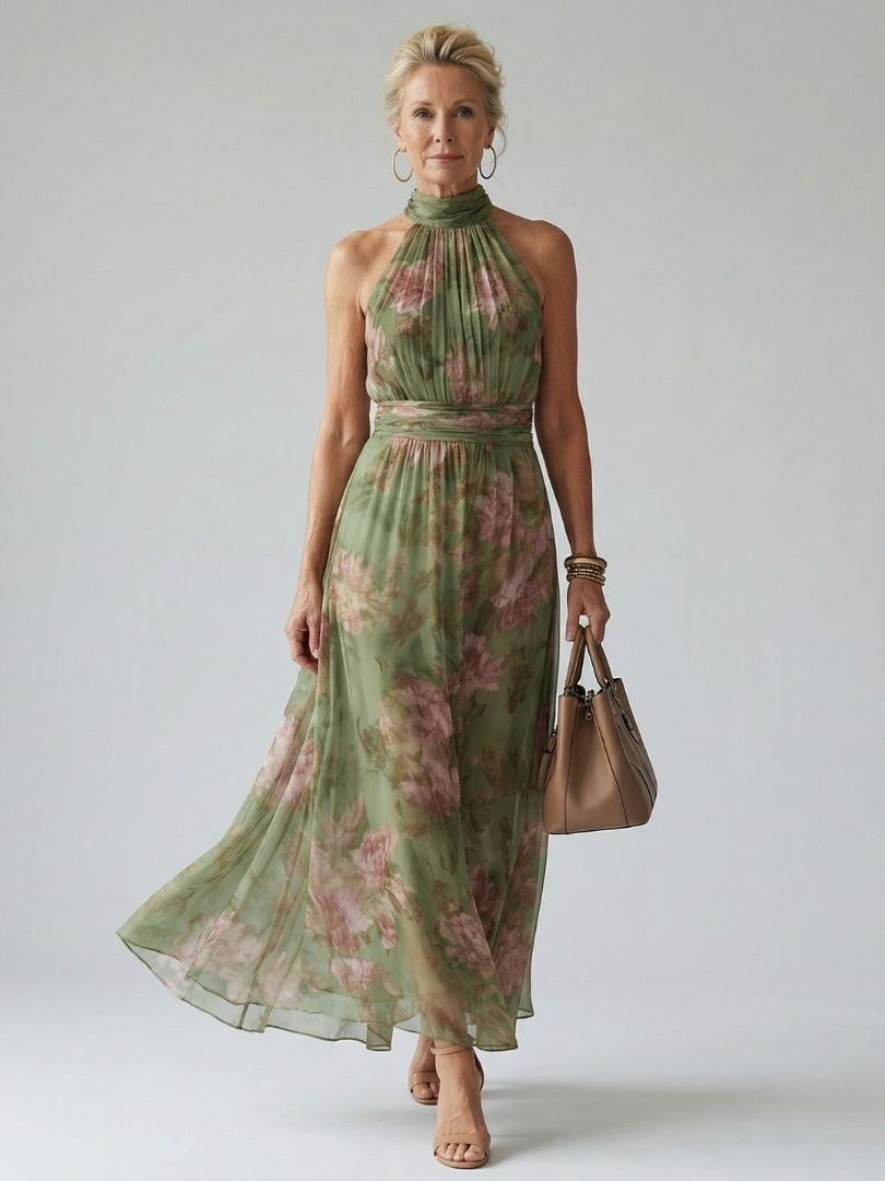 Dahwyn | Gathered Halter Midi Dress