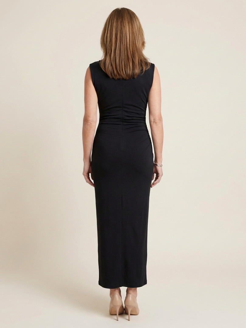 Romida | Sleeveless Draped High Neck Midi Dress