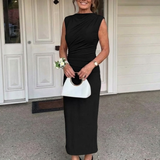Romida | Sleeveless Draped High Neck Midi Dress