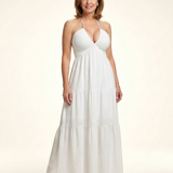 Penda | Halter Neck Gathered Bodice Tiered Maxi Dress