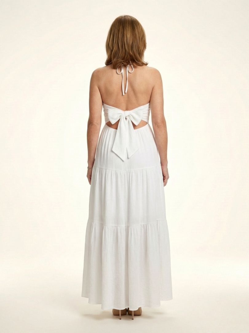 Penda | Halter Neck Gathered Bodice Tiered Maxi Dress
