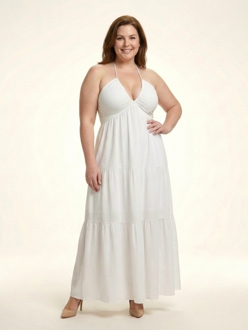 Penda | Halter Neck Gathered Bodice Tiered Maxi Dress